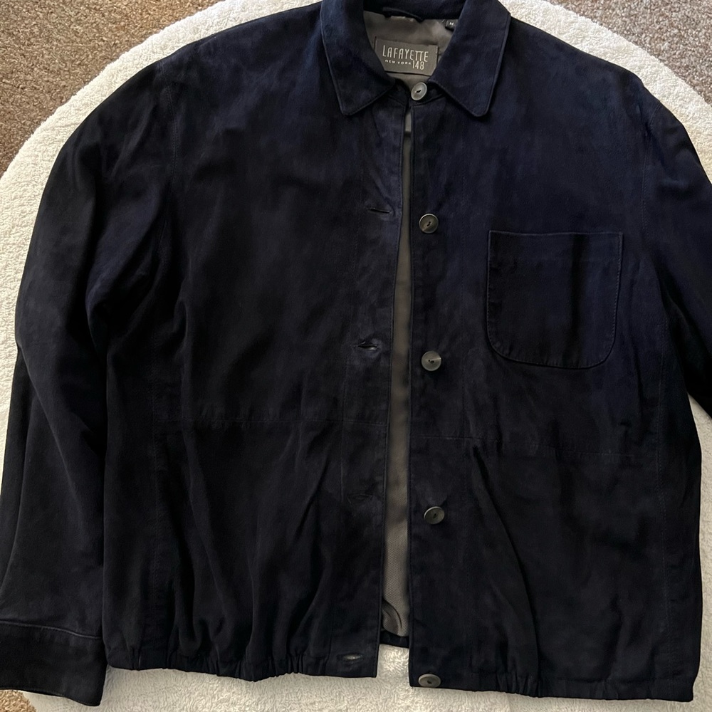 LAFAYETTE NEW YORK 148 DARK NAVY SUEDE JACKET SIZE MEDIUM EXCELLENT CONDITION